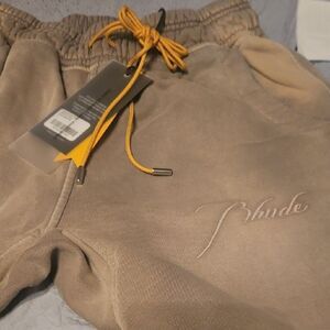 Khaki Sweatpants with Yellow Drawstring